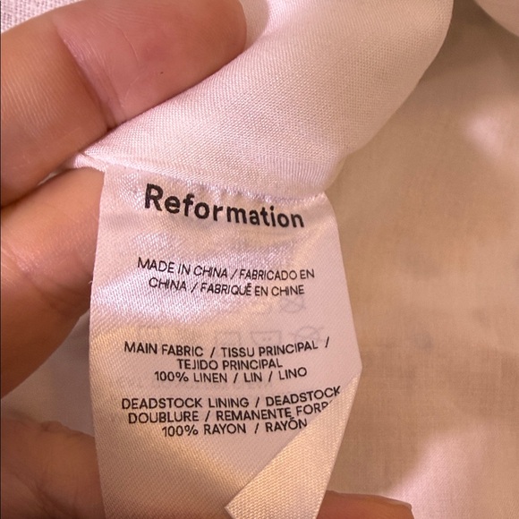 Reformation Belgium Linen Floral Midi Dress Josie Size 4 White Blue Slit - Picture 9 of 15